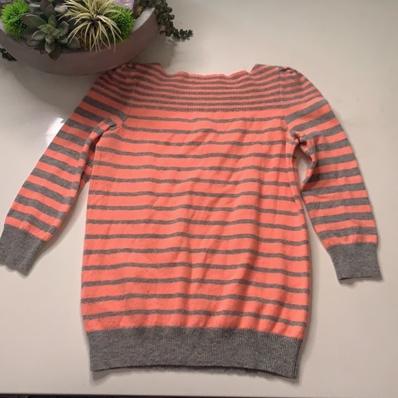 Rebecca Taylor Small Puff 3/4 Sleeve wool cashmere pullover sweater coral grey - Picture 6 of 7